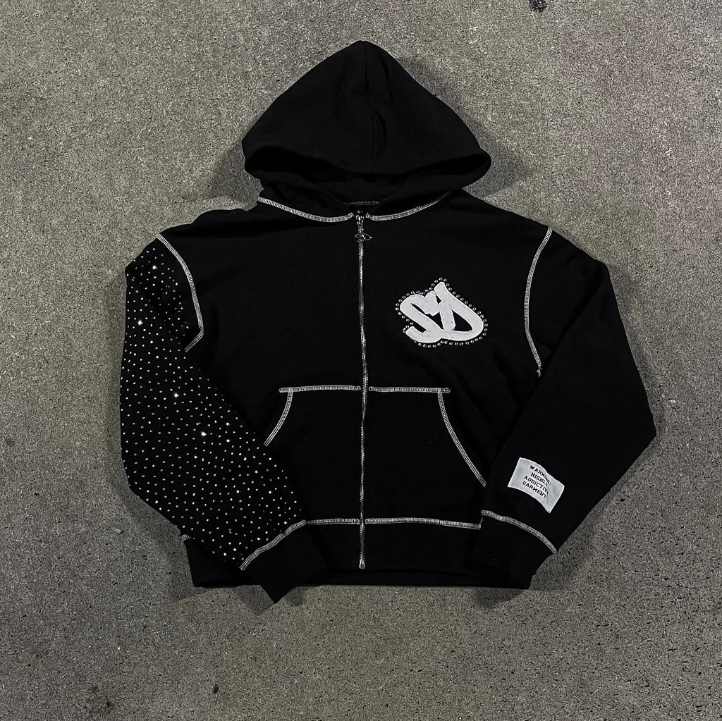 Y2k Streetwear Retro Men Embroidery Personalized Diamond Oversized Hoodie Men Women Harajuku Gothic Casual Sweatshirt