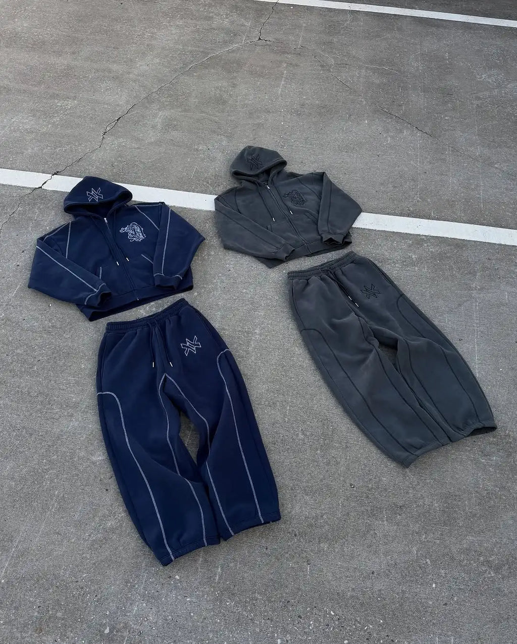 American Y2K Casual Zipper Hoodie Sweatpant Two Piece Set HipHop Oversized Embroidery Sweatshirts Men Women Casual Pants