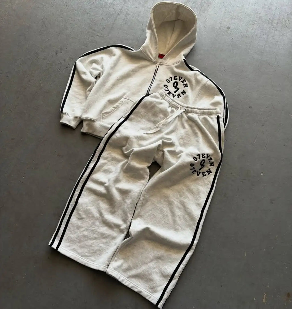 New embroidered retro pattern zipper hoodie Y2K men clothing Harajuku women clothing casual sweatpants couple suit tracksuit