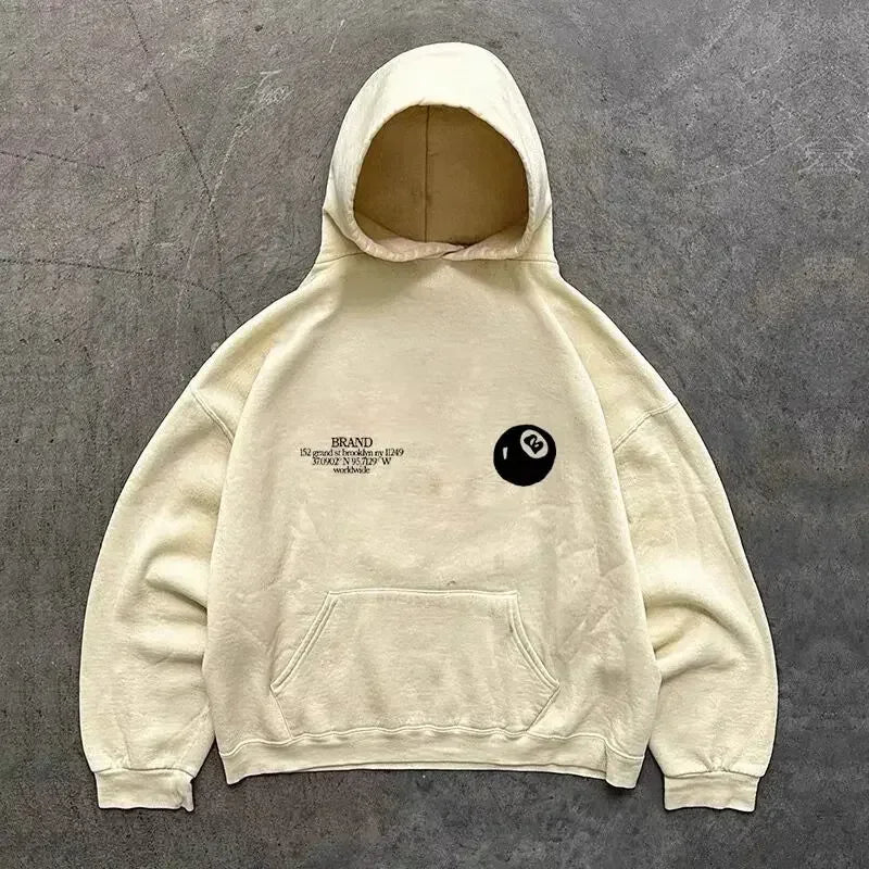 American Retro Long Sleeve Black Ball 8 Pattern Print Hoodies Men Harajuku Sweatshirt Women Autumn Winter Couple Clothes Y2k Top