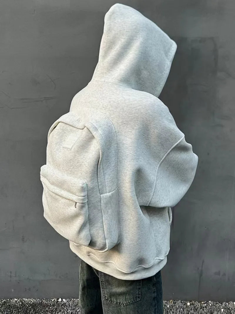 Streetwear fashion three-dimensional backpack casual hoodie Y2K autumn winter high street trend punk men's top loose sportswear